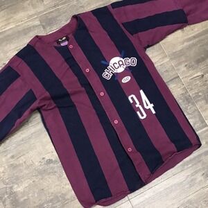 Vintage Chicago Striped Baseball Shirt Men Size Medium Made In USA 90s Hip‎ Hop